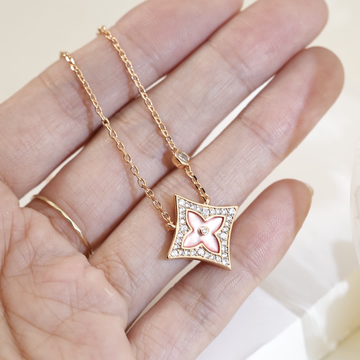 Louis Vuitton Pink Flower Diamond Necklace